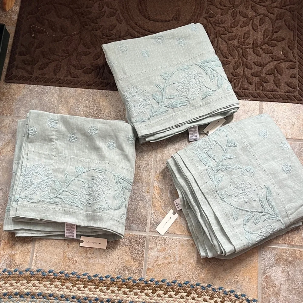 Anthropologie Manette Embroidered Cotton Linen Sheer Curtain Pair 50 x 108 NWT